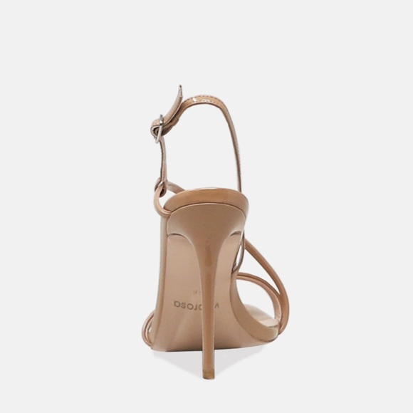 Women’s Barely There High Heel Stiletto Sandals in Nude Faux Patent Leather - Picture 3 of 11